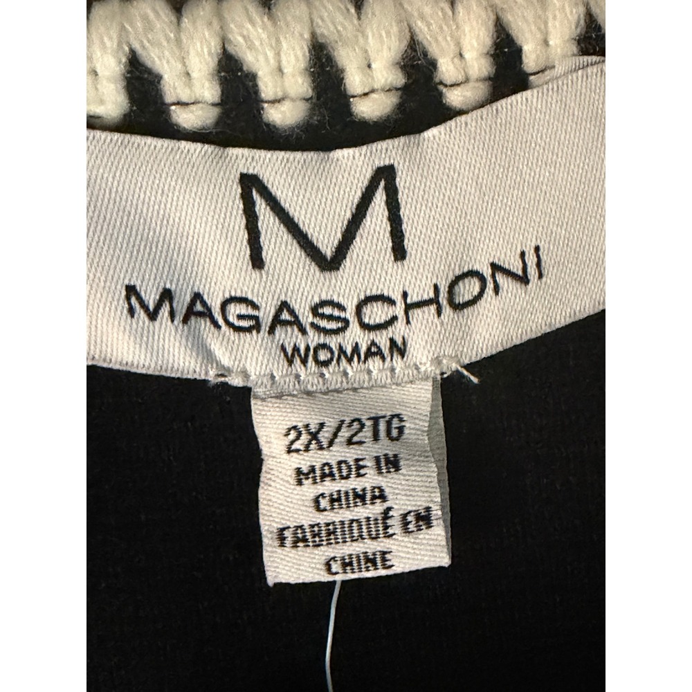 Magaschoni Woman Black Ivory Whipstitch Trim Open Front Cardigan Sweater 2X NWT - Picture 2 of 4